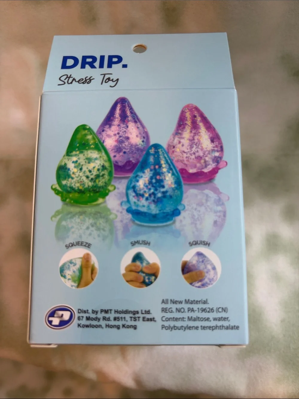 NIB Drip. Stress Toy Drop Shape Green Glitter Squish Squeezy Toy